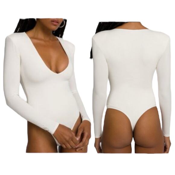 Good American Good Body Power Shoulder Bodysuit Ivory Size 5/ 2X - Picture 1 of 10